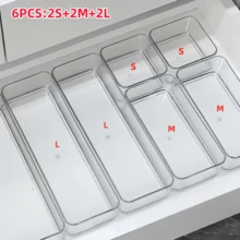 8/6/7 piezas Juego de organizadores de cajón de acrílico transparente, cajas de almacenamiento versátiles para cosméticos, organizadores divisores de escritorio elegantes para maquillaje, útiles de oficina y almacenamiento diverso, artículos esenciales prácticos para dormitorio en verano y vuelta al cole, regalo de organización del hogar para el Ramadán para mujeres/estudiantes - transparente - Ver 11
