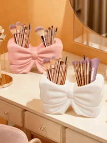 1 pieza Soporte de bolígrafo con forma de lazo adorable - Organizador de escritorio para brochas de maquillaje y útiles de oficina, elegante almacenamiento de brochas de maquillaje, perfecto para diseños decorativos creativos para chicas, estudiantes y chicas, decoración de fiestas, regalos para la mejor amiga - Multicolor - Ver 3