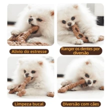 Brinquedo Interativo Osso Mordedor Cachorro Sabor Bacon Maciço E Resistente De Fibra De Trigo - Caramelo - Visão 8