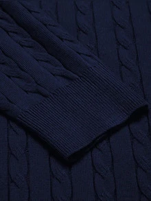 Fractyr Fractyr Men's All-Match Solid Color Twist Floral Crew Neck Sweater, Casual Versatile Long Sleeve, Autumn/Winter - Navy Blue - View 6