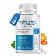 B BEWORTHS GABA Supplements 750mg With L Theanine, 5HTP, Ashwagandha, Lemon Balm, Ginkgo Biloba, Omega-3, 10 In 1 GABA Calm Capsules For Sleep, Relaxation, Focus, Mood Support, Cortisol Balance - 60CT - 60 Count (Pack of 1) - 查看 1
