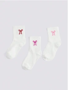 Loungeista 3 Paar Schleifenmuster Crew Socken, Lässig Alltagstragen, Herbst