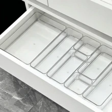 8/6/7 piezas Juego de organizadores de cajón de acrílico transparente, cajas de almacenamiento versátiles para cosméticos, organizadores divisores de escritorio elegantes para maquillaje, útiles de oficina y almacenamiento diverso, artículos esenciales prácticos para dormitorio en verano y vuelta al cole, regalo de organización del hogar para el Ramadán para mujeres/estudiantes - transparente - Ver 2
