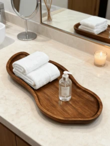 Khay gỗ đa năng - Khay gỗ trang trí nhà sang trọng, Khay phòng tắm tái sử dụng, Khay đựng đồ trang sức, Khay trang trí nhà cửa, phòng ăn, RV, tiệc chất lượng cao - màu nâu - Xem 1