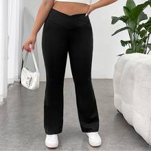 Pantalón Acampanado Negro de Talla Grande para Mujer, Con Cinturilla Cruzada, Casual, Elegante Y Elástico - Negro - Ver 5