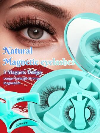 1对C型卷翘升级版磁性假睫毛套装 - 包含磁性假睫毛器，长度9-14毫米，可重复使用，超隐形强力磁铁，自然尖头睫毛，蓬松柔软假睫毛，睫毛条，自然柔软交叉蓬松睫毛，自然纤长，卷翘浓密，适合女性旅行和派对，自然睫毛混合设计假睫毛