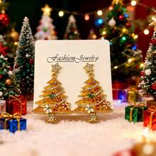 1 Pair Random Color Rhinestone Christmas Tree Stud Earrings, Luxury Sparkling Star Design Earrings For Women, Suitable For Party, Holiday, Elegant Christmas Gift