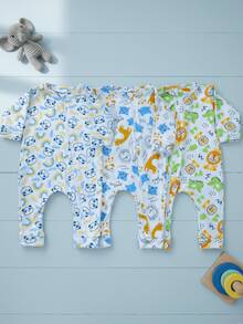 Kit 3 100% Cotton Suedine Jumpsuits In Neutral Colors For Boys And Girls - 彩色 - 查看 1