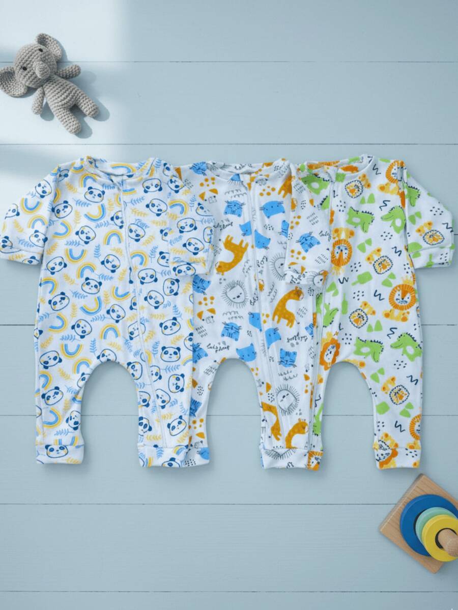 Kit 3 100% Cotton Suedine Jumpsuits In Neutral Colors For Boys And Girls - 彩色 - 查看 1