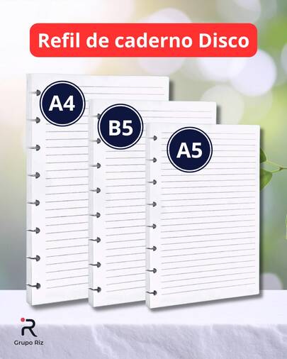 Refil de Folhas Caderno de Disco Inteligente B5 / A5 / A4 com 11 ou 10 ou 8 Furos folhas Pautadas