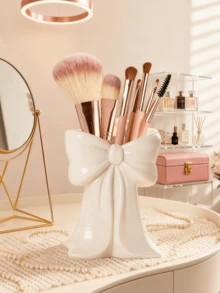 1 pieza Soporte de bolígrafo con forma de lazo adorable - Organizador de escritorio para brochas de maquillaje y útiles de oficina, elegante almacenamiento de brochas de maquillaje, perfecto para diseños decorativos creativos para chicas, estudiantes y chicas, decoración de fiestas, regalos para la mejor amiga - Multicolor - Ver 11