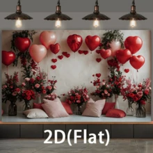 One 2D Flat Pink Valentine's Day Photography Background Cloth, White Wooden Floor, Red Heart-Shaped Balloon Decorated Photo Background, Birthday Party Gift Shooting, Back-To-School Valentine's Day, No Electricity Required - Multicolor - View 3