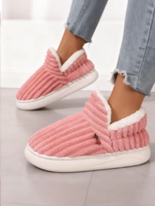 Autumn/Winter Warm Couple Slip-On Slippers,Fluffy Slippers - Pink - View 3