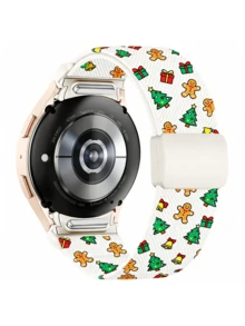 The Perfect Christmas Gift: One Click Fabric Bands For Galaxy Watch 7 6 5/4/FE 40mm 44mm, Watch 6 Classic 43mm 47mm, Watch 5 Pro 45mm, Watch 4 Classic 42mm 46mm, Magnetic Elastic No Gap Stretchy Nylon Sport Strap