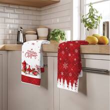 2pcs Christmas Tree & Snowflake With Coffee Cookie Pattern Kitchen Towels, 40*60cm Soft Microfiber Material Tea Towels, Suitable For Home, Kitchen, Restaurant, Outdoor Camping, Tabletop Cleaning, Dish Washing, Christmas Holiday Gift