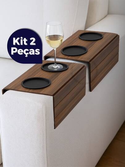 Kit 2 Esteiras Porta-Copos em Madeira MDF Premium para Braço de Sofá