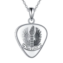 Angle Wing Guitar Pick Urn Necklaces For Ashes Sterling Silver Cremation Urn Necklaces Memorial Keepsake With Filling Tool - Silver - View 3