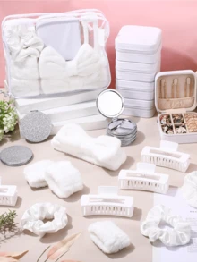 48 Pcs White Spa Party Favors For Women Pink Beige Sleepover Set Headband Wristband Scrunchies Hair Clip Jewelry Case Makeup Bag Bridesmaid Gifts - trắng - Xem 4