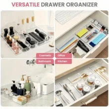 8/6/7 piezas Juego de organizadores de cajón de acrílico transparente, cajas de almacenamiento versátiles para cosméticos, organizadores divisores de escritorio elegantes para maquillaje, útiles de oficina y almacenamiento diverso, artículos esenciales prácticos para dormitorio en verano y vuelta al cole, regalo de organización del hogar para el Ramadán para mujeres/estudiantes - transparente - Ver 5