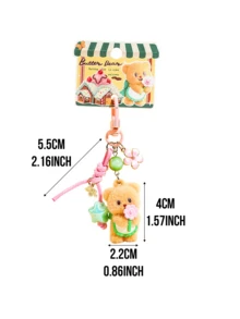 Butter Bear Pink Flowers & Green Stars Keychain, Soft Tan Plush Texture, Bear Holding Pink Flowers, Adorned with Green Stars, Exquisite Craftsmanship & Delicate Embellishments, Sweet Cute Vibe, Versatile Bag Charm & Key Accessory, Ideal for Cartoon Fans & Teensift, Perfris & Slends Girthday,