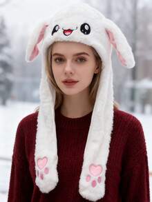 1pc Plush Ear Warming Hat For Women, Winter Warm Versatile Minimalist Japanese Sweet Cute Knitted Beanie Winter Christmas Beanie Hat