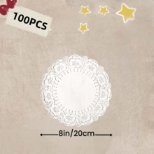 100pcs White Paper Lace Doilies, Disposable Paper Placemats, Decorative Disposable Placemats, Bulk, Suitable For Desserts, Fried Foods, Wedding Tableware Decor, Cake Packaging - Round/Oval/Rectangular/Heart Shaped - White - View 27