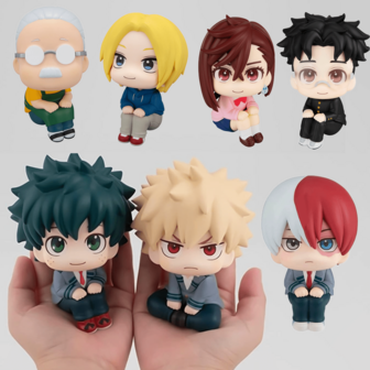 Figura de acción de anime de personajes principales de (Deku, Bakugou, Izuku, Todoroki, Momo Sakamoto) en serie de cabezas grandes sentados, decoración de escritorio, adorno para caja de PC, decoración del hogar, regalo pequeño, Halloween, regalo de Navidad