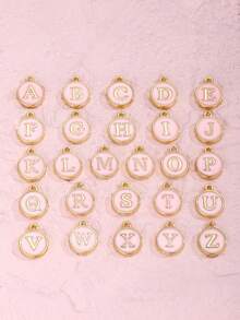 1 Dây chuyền vàng mặt đôi bằng hợp kim kẽm hình nơ hồng thời trang dễ thương, 26 chữ cái viết tắt, phù hợp cho nữ, bốn mùa, hàng ngày, trang sức thời trang đa năng, quà tặng ngày lễ, sinh nhật, giáng sinh, ngày lễ tình nhân - Hồng - Xem 5