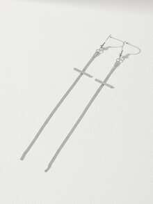 1pc Extra Long Stainless Steel Women's Earrings, Tassel Dangle Earrings, Punk Style, Gold Rectangular Shape With Tassel Detail To Flatter Face Shape, Suitable For Daily Wear, Parties, Music Festivals, Autumn/Winter Outfits - Earrings - View 4