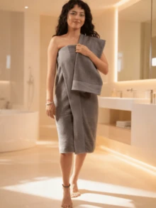 2-delat badhandduksset + hårhandduksset - bomullsrik - Tillverkad i Turkiet - Grå - Visa 4