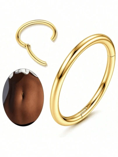 1Pc Unisex Gold Stainless Steel Piercing Ring - Open/Seamless Design For Nose, Ear, Navel & Lip, Fashion Body Jewelry