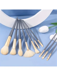 10pcs Essential Makeup Brush Set, Create Flawless Complexion, Includes High-Quality Synthetic Fiber Foundation Brush, Powder Brush, Concealer Brush, Eyeshadow Brush, Helps You Master Makeup Techniques. Painted Brush Handles, Ideal For Makeup Brush Set, Makeup Brush Kit, Complete Makeup Tools, Makeup Brush Set, Makeup Gift Set. - Blue - View 2
