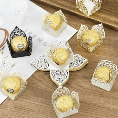 10/25个中东斋月开斋节糖果盒，巧克力装饰，婚礼斋戒节派对，激光镂空派对，巧克力纸蕾丝，新年，斋月