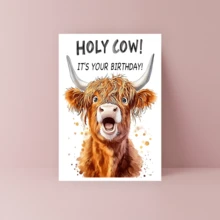1张趣味高地牛生日贺卡 - “我的天哪！今天是你的生日！”动物图案设计，送给家人、朋友、同事或爱牛人士的完美礼物 - 彩色 - 查看 3