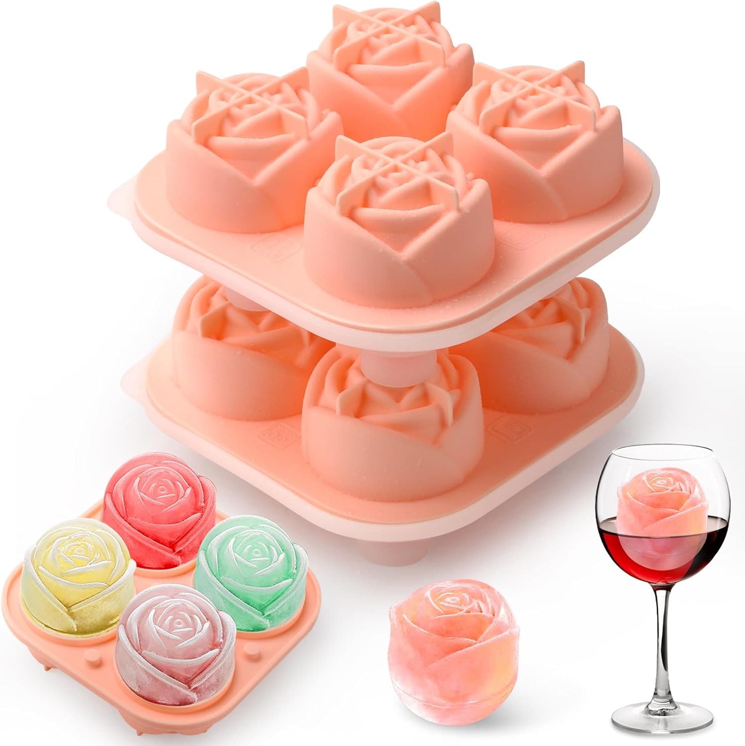1 Silicone Ice Cube Tray, Rose-Shaped Ice Cube Tray Mold, Suitable For Chilled Cocktails, Whisky And Juice