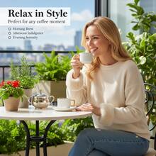 1 Set Ceramic Cup & Saucer Set, Ceramic Tea Cup And Plate, Coffee Cup And Saucer, European Style Gold Rim Drinkware For Breakfast, Tea Party, Ramadan Afternoon Tea, Home, Garden, Restaurant, Suitable For Summer And Winter - White - View 8
