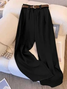 经典纯色宽松商务休闲裤 - 黑色 - 查看 1