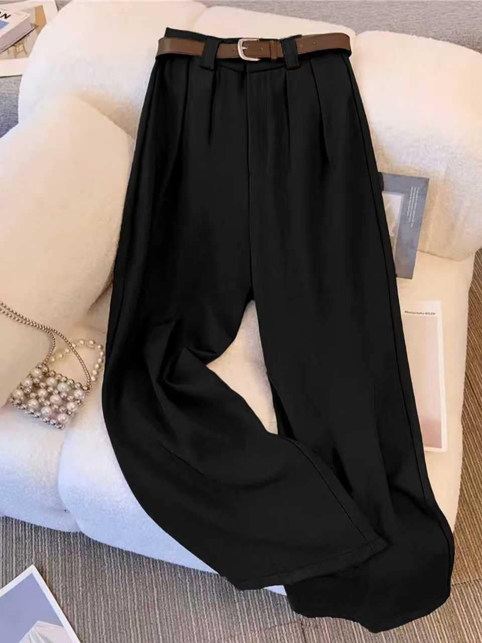 经典纯色宽松商务休闲裤 - 黑色 - 查看 1