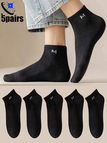 5 Pairs Men's Sports Socks, Fashionable Outdoor Running Socks, Comfortable Socks Suitable For Daily Life. Socks For Running, Gym And Basketball, Suitable For Winter Socks, Casual Home Socks, All Season Socks - Black - View 7