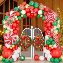 114/98Pcs Christmas Balloon Garland Arch Kit, Xmas Holiday Balloons Red Green White Glod Confetti Balloons With Large Candy Cane Swirl Mylar Foil Balloons, Rich For Christmas Party Decorations