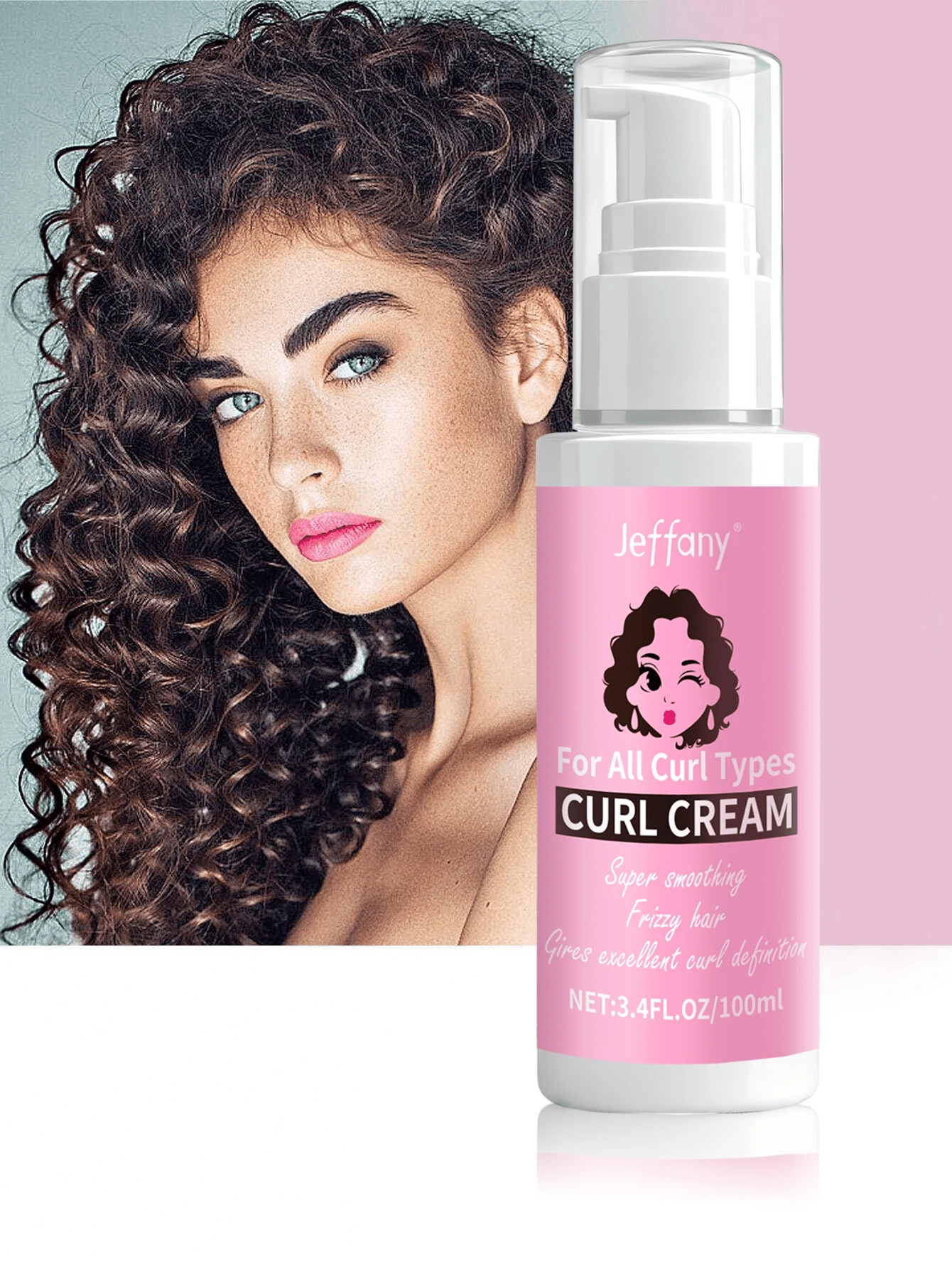 Jeffany 100ml Repair, Hydrate, And Style In One Easy Step Curl Cream For Natural Curly Textures - No Crunch, No Cast, Non-Sticky - Pink - View 1