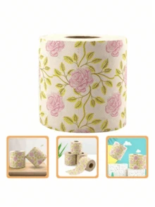 1 Roll Floral Pattern Toilet Paper, Rose Design, Decorative Napkins, Holiday Handkerchief Paper, Suitable For Home, Office, Bathroom, Travel, Creative Tissue, European Size, Euro/Dollar Printing, Rose Print Bamboo Pulp Toilet Roll - Multicolor - View 6