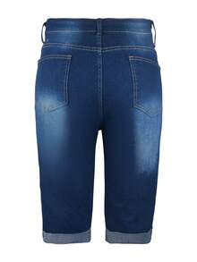 Plus Size Women's Cuffed Distressed Denim Jeans, Suitable For Work And Casual Occasions Summer - Blue - View 5
