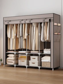 1pc Reinforced Steel Pipe Simple Fabric Wardrobe, Large Capacity Storage Cabinet, Suitable For Rental House/Dormitory, Dust-Proof Fabric Closet, Multi-Functional Clothing Organizer - Multicolor - View 10