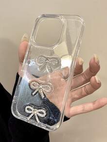 可爱3D金属蝴蝶结手机壳，兼容苹果15/14/13/12/11 Pro Max，奢华环氧树脂闪粉外壳，新款时尚日韩风透明软壳 - 大蝴蝶結 - 查看 5