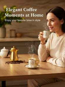 1 Set Gold Color Ceramic Cup & Saucer Set, 6pcs Cups 6pcs Saucers, Coffee Cup Set, Suitable For Cafes, Homes, Ramadan, Holidays, Birthday Gifts - Multicolor - View 3