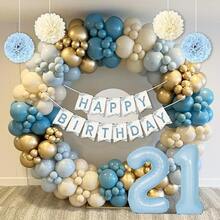 21st Birthday Decorations For Her, Happy 21st Bday Decorations Light Blue White Gold Balloons Happy Birthday Banner Tablecloth Fringe Curtain Cake Topper Men Women 21 Bday Decor Blue - 彩色 - 查看 6
