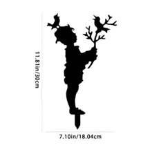 迷人的金属男孩与鸟剪影花园插牌 - 激光切割户外草坪和小径装饰，非常适合家居和庭院艺术 - 黑色 - 查看 6