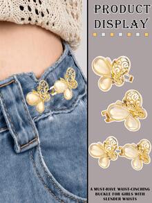 4 buc cleme decorative reglabile pentru talie, din metal, cu fluture auriu/stras, pentru femei, potrivite pentru pantaloni/fuste, uz zilnic casual, cadou excelent pentru prietene