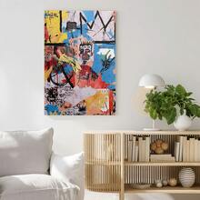 Framed 1pc Jean-Michel Basquiat Abstract Graffiti Art Poster - Vibrant Colorful Canvas Wall Art, Square Frame With Hook Mount, Perfect For Living Room, Bedroom, Office, Studio, And Gallery Decoration, Wall Art Decor - Đóng khung - Xem 2